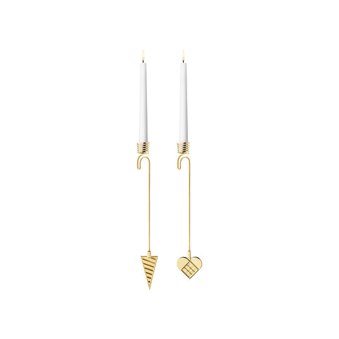 2025 Candleholder Set Heart & Cornet Gold Plated