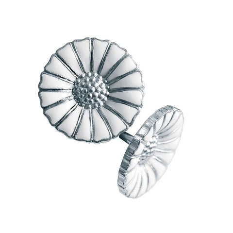Daisy Earring Rhodium Plated White Enamel
