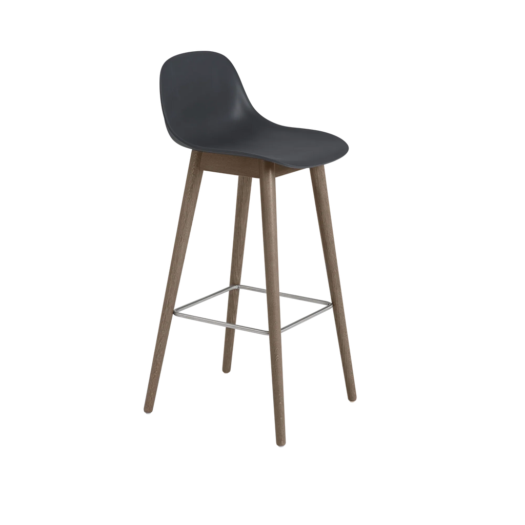 Fiber Bar Stool Wood Base Black Stained Dark Brown