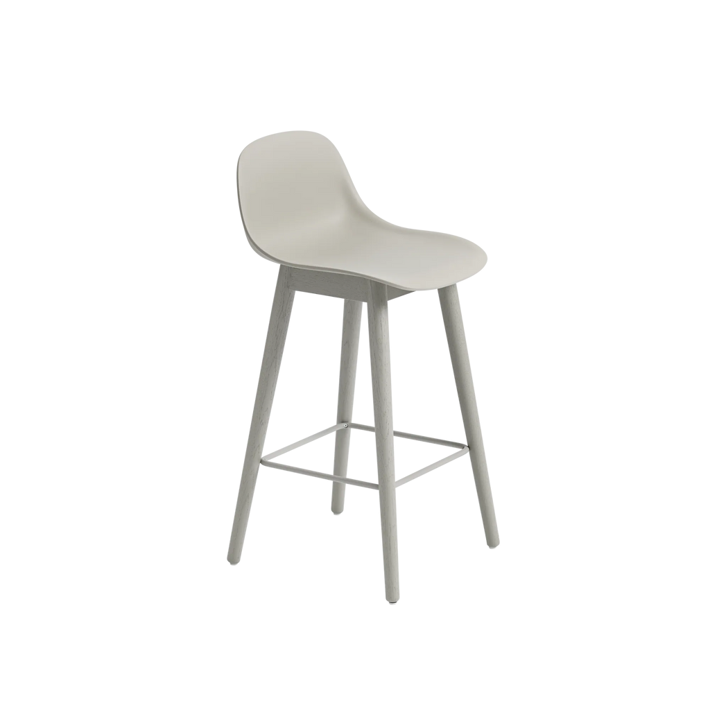 Fiber Bar Stool Wood Base Grey