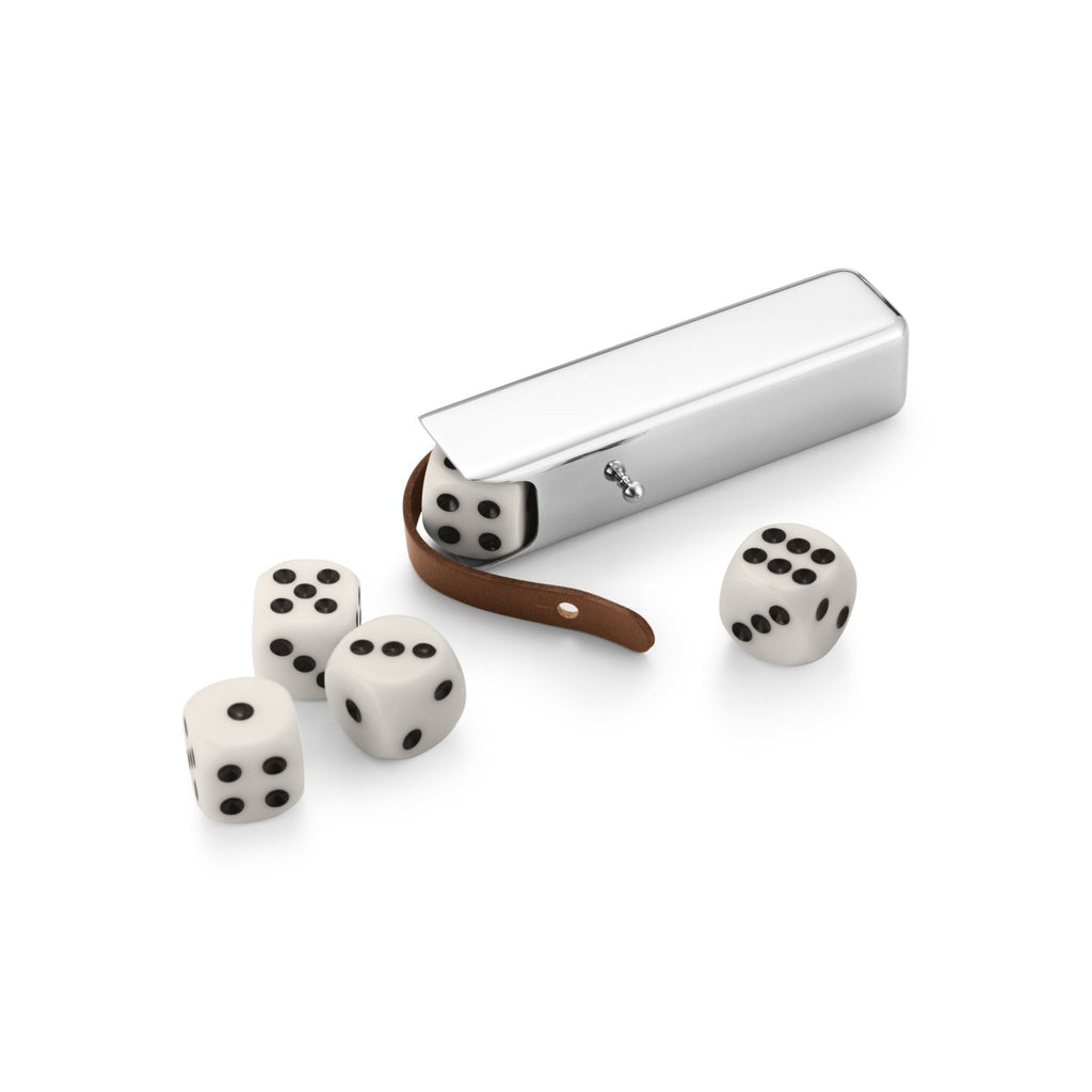 Georg Jensen Sky 5 Dice Set, Leather & Stainless Steel
