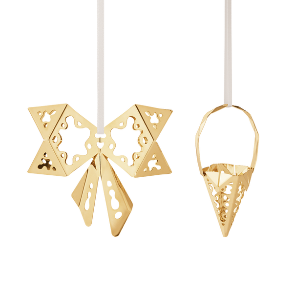 2022 Holiday Ornament set, Bow & Cone, Gold