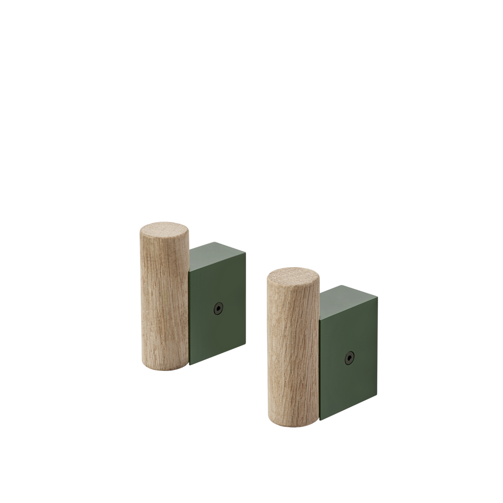Muuto Attach Coat Hook Oak/Dark Green – Set of 2